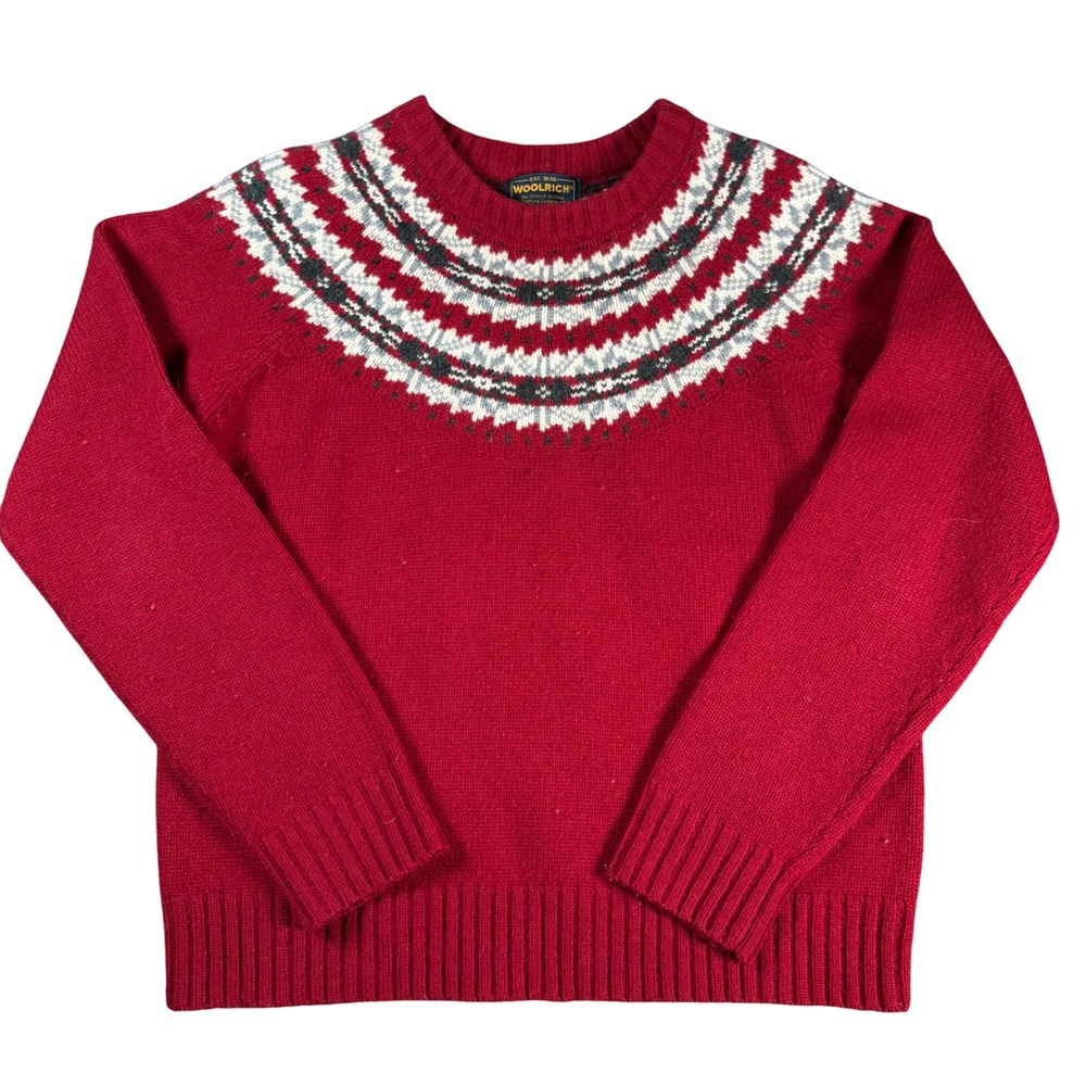 Woolrich Fair Isle Yoke Sweater Womens M Red Knit Pullover Crewneck Nordic Cabin